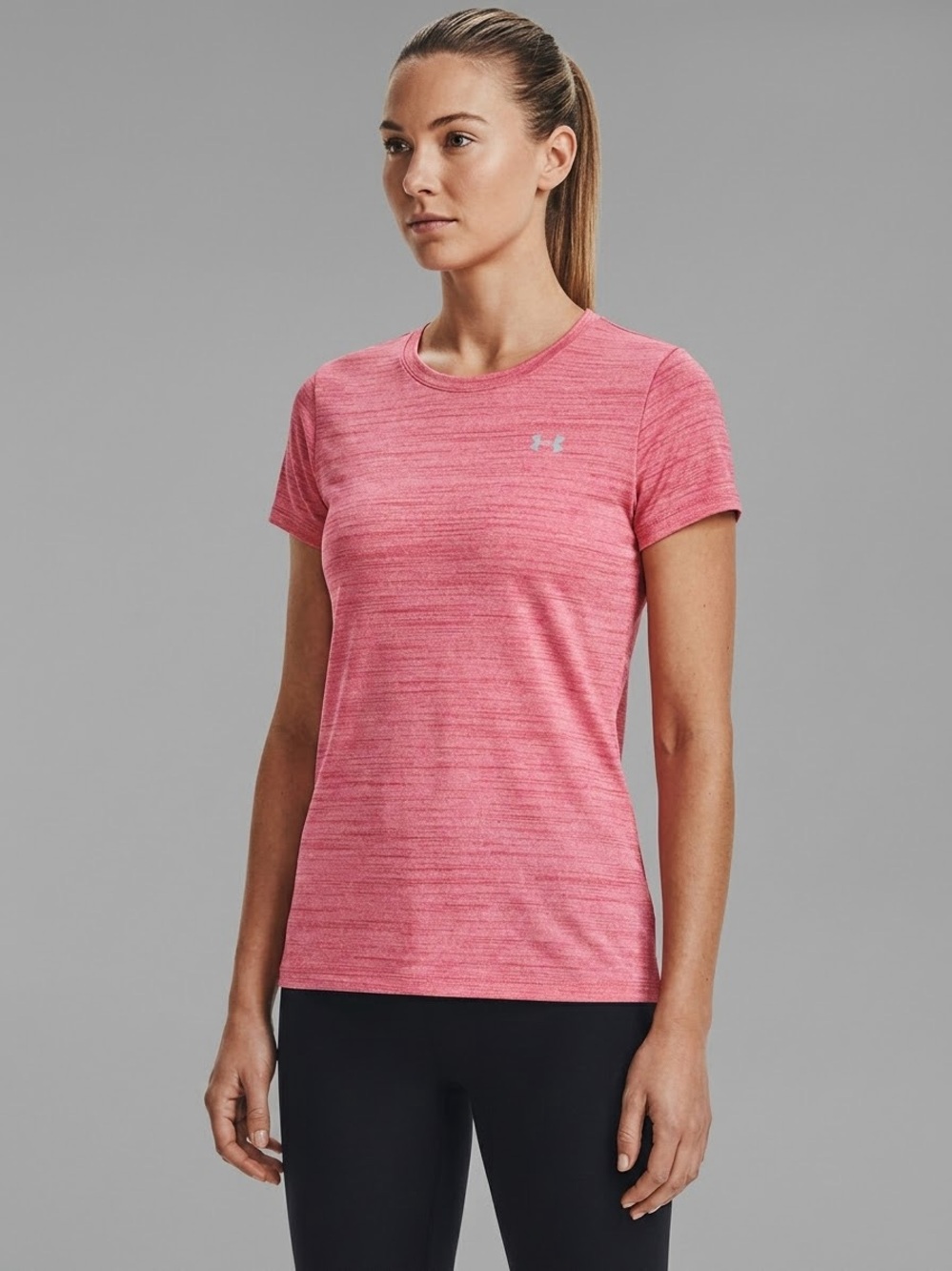 Under Armour Women's Heather Pink Short Sleeve Tech Tee moisture wicking
